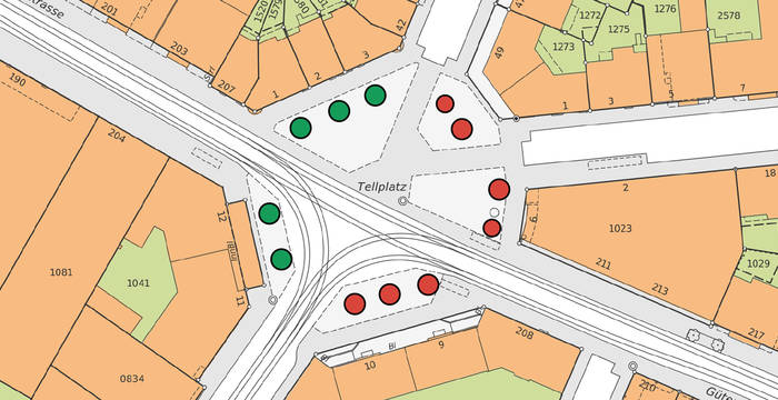 Pro Natura Basel wehrt sich gegen die Fällung der grün markierten Bäume.