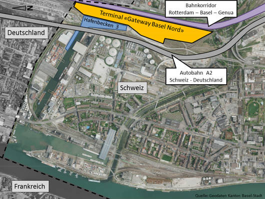 Darstellung Lage Hafenbecken 3 und GBN © Kanton Basel-Stadt