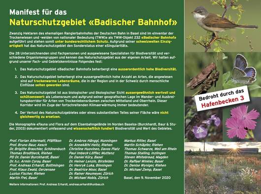 Manifest für das Naturschutzgebiet «Badischer Bahnhof»